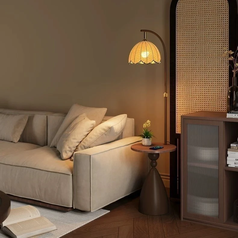 中古风落地灯客厅沙发旁边几氛围南洋复古卧室温馨床头柜置物台灯