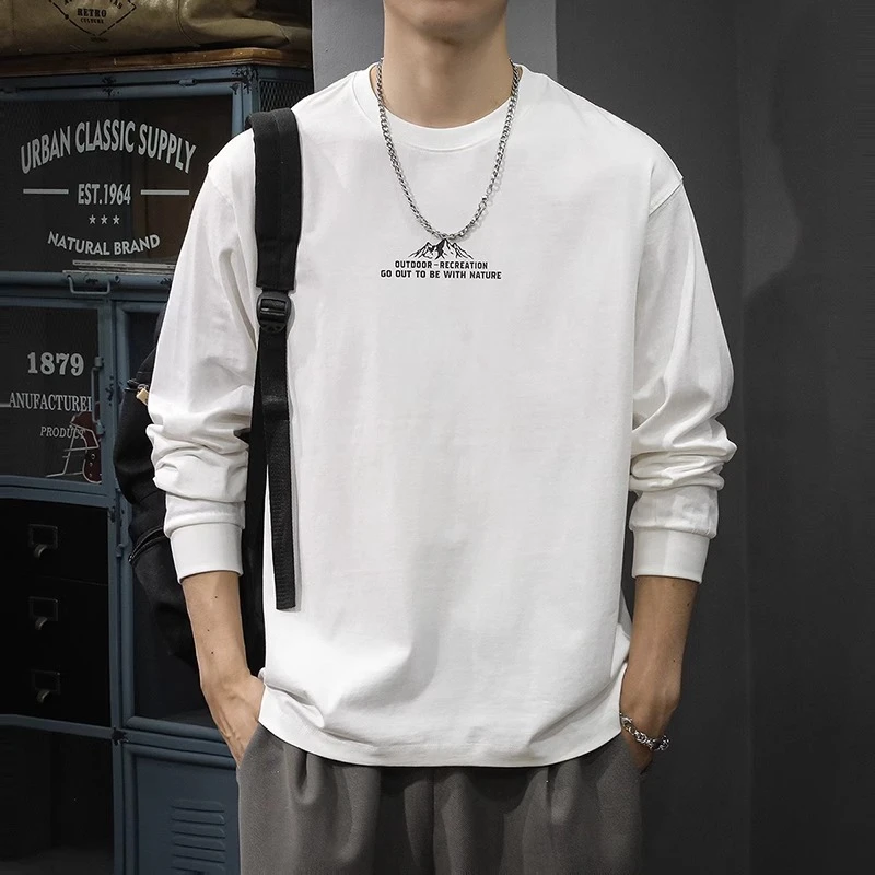 MR.MUDI/穆迪先生2025春季新款印花纯棉长袖t恤男装宽松大码重磅