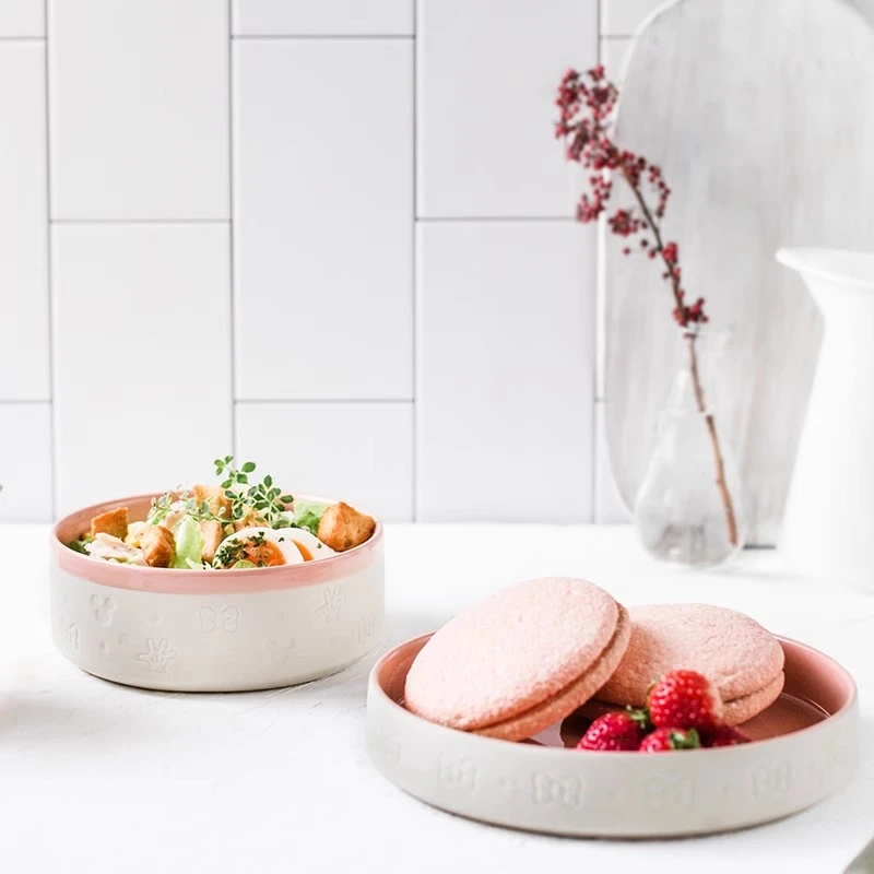 好巢迪士尼一人食餐具套装韩式蓝粉色卡通杯子圆形早餐盘子沙拉盘