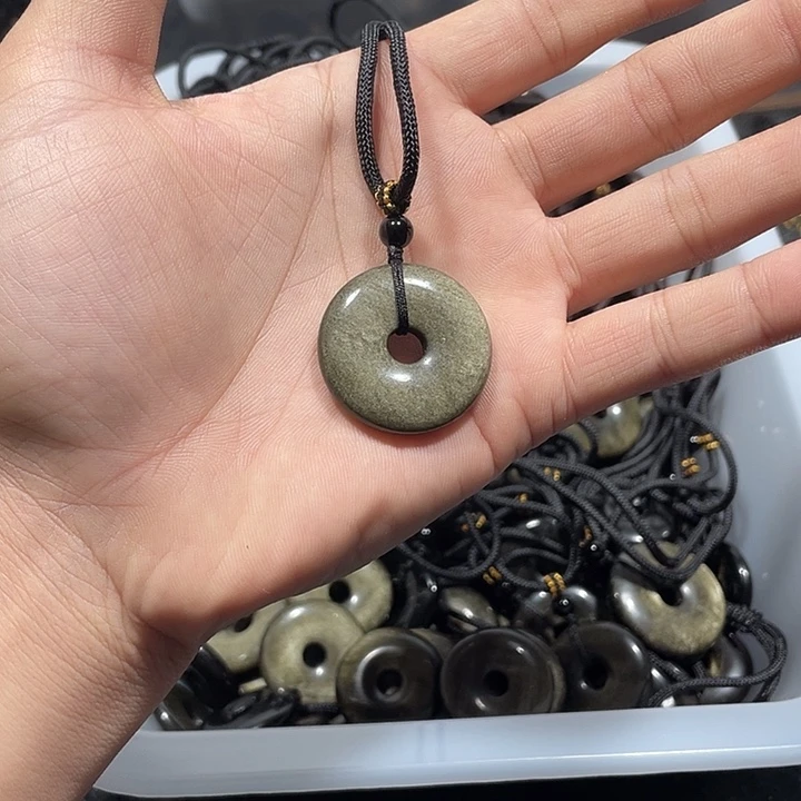 黑曜岩合金颈饰金曜石平安扣