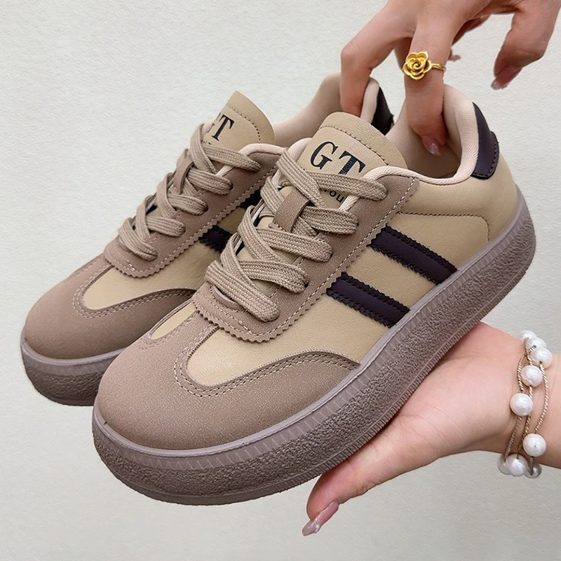 德训鞋女2025秋季新款百搭时尚休闲鞋复古小白鞋软底防滑舒适单鞋