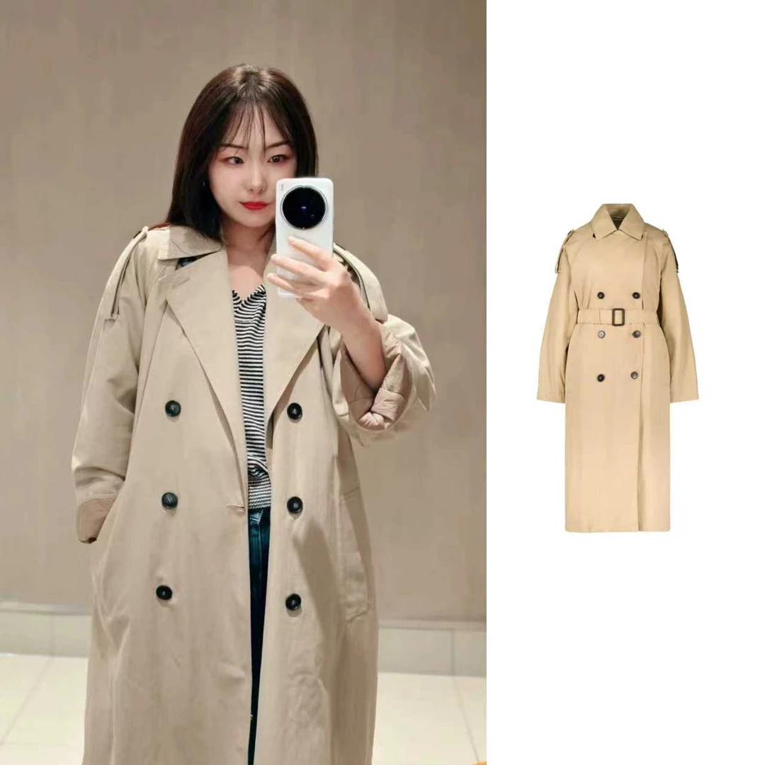 未使用 MaxMara 现货 时尚通勤双排扣纯色夹棉风衣 WT0123