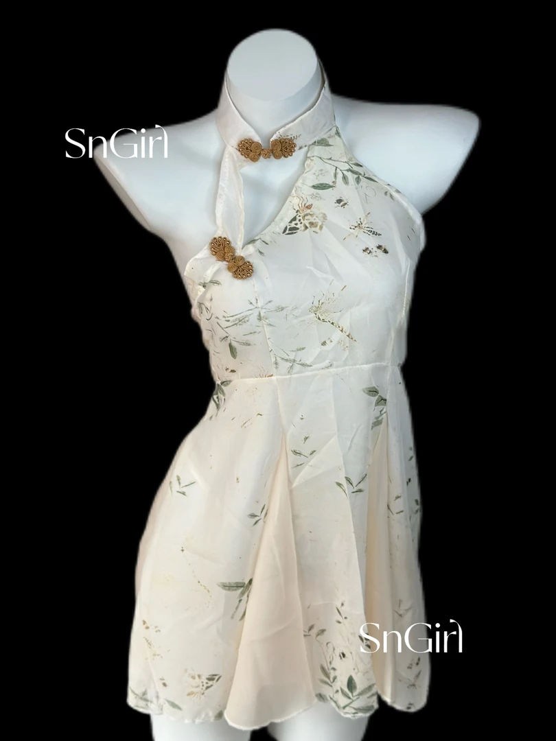 【SnGirl】中式镂空印花古风透纱旗袍裸背约会性感气质睡裙