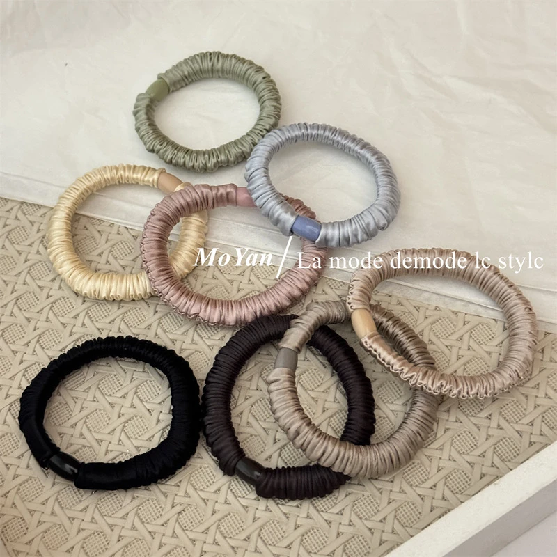 韩版高级感纯色缎面褶皱小肠发圈气质高弹力马尾发绳简约头绳皮筋