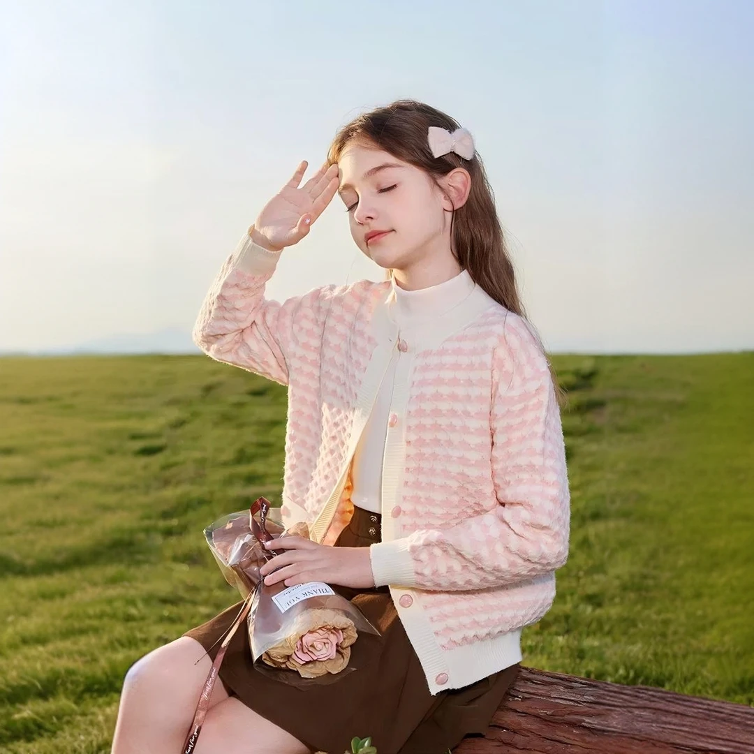 暖【亲子装】女童开衫2025秋冬新款儿童小香风毛衣中大童甜美针织外