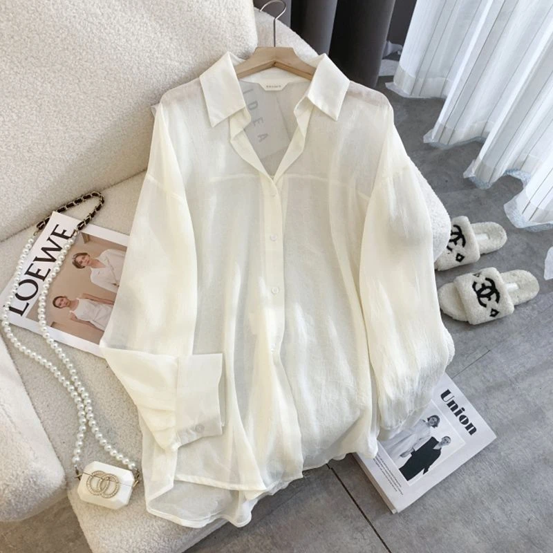 后背开叉开雪纺防晒衬衫女夏季2025新款韩版宽松洋气薄款开衫外套