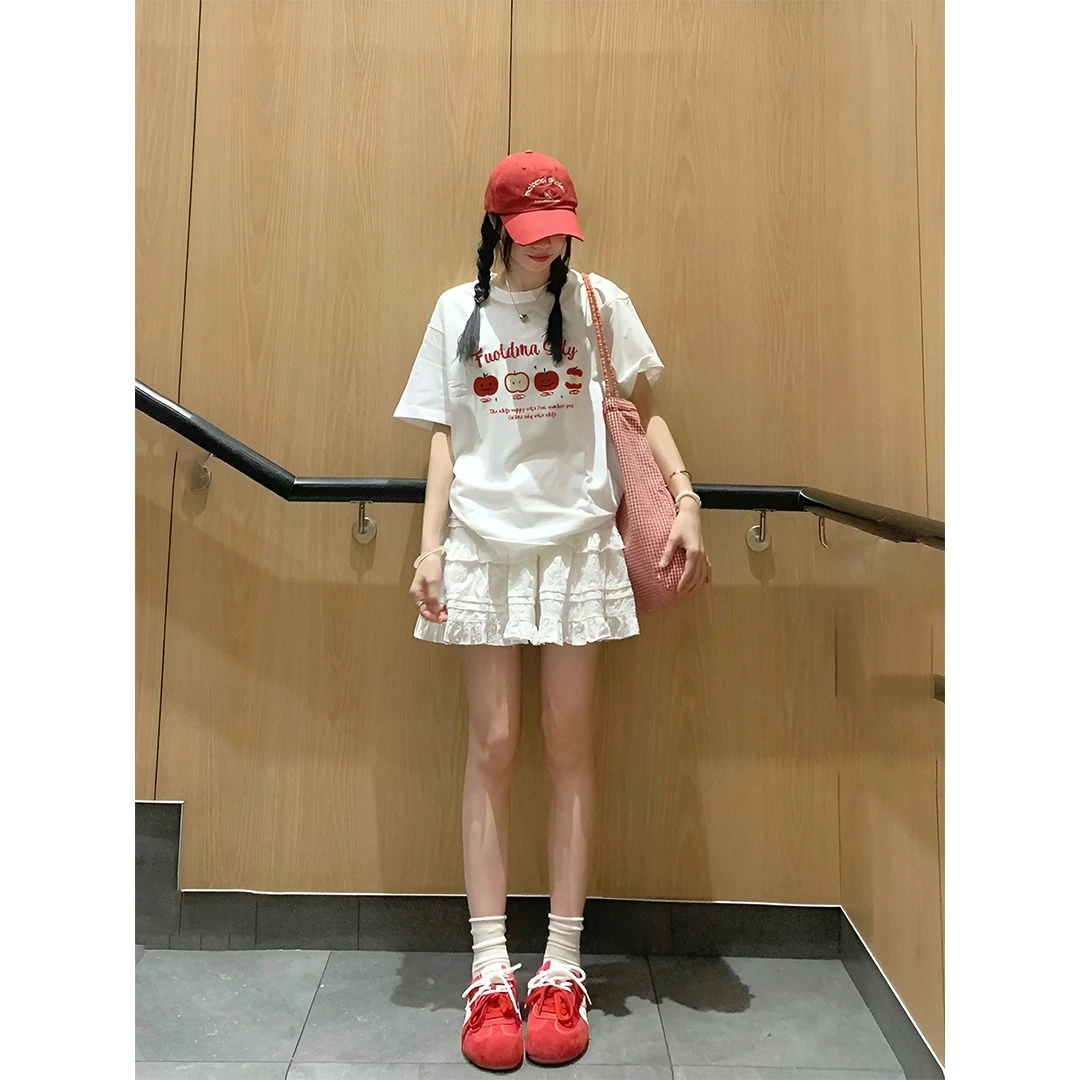 oversize风圆领印花短袖女t恤小众休闲时尚夏季新款穿搭小众上衣