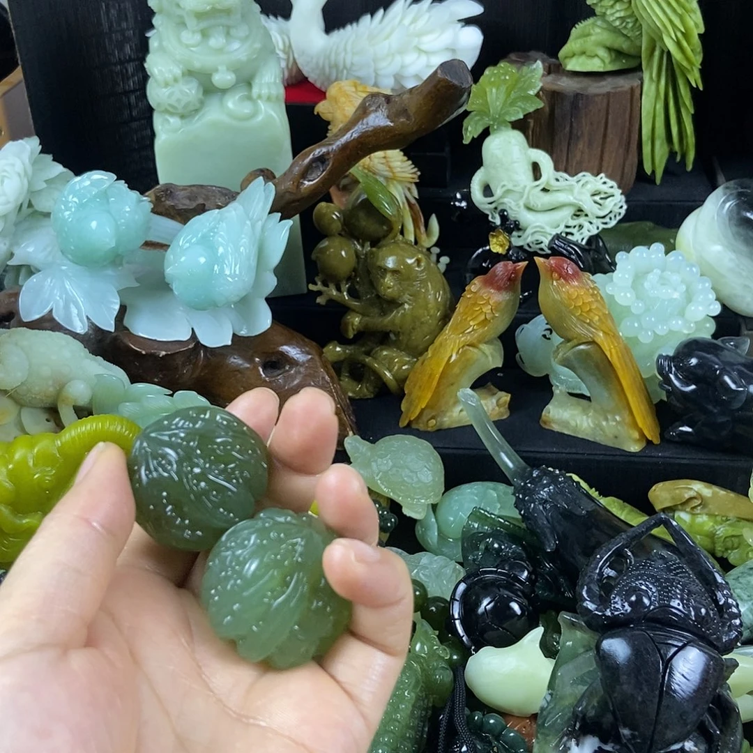 忘***草蛇纹石玉合金手把