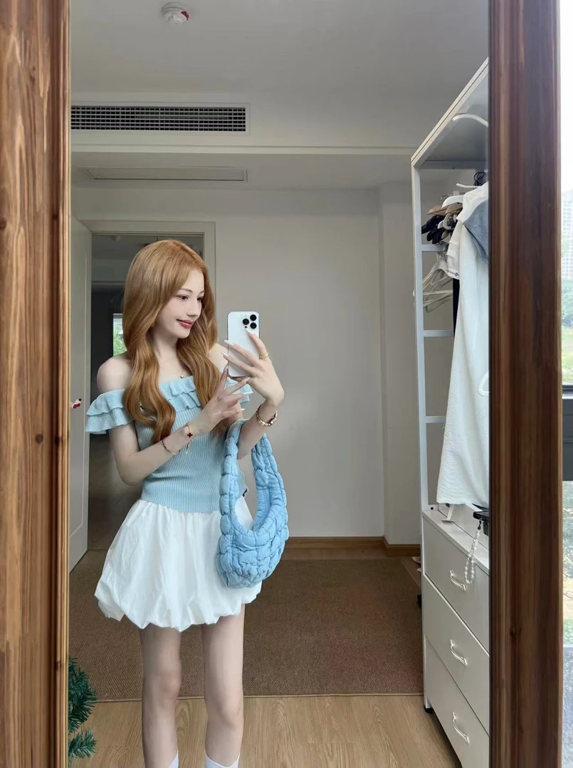 2025夏季新款韩系温柔纯欲风一字肩设计感小众上衣气质百搭半裙