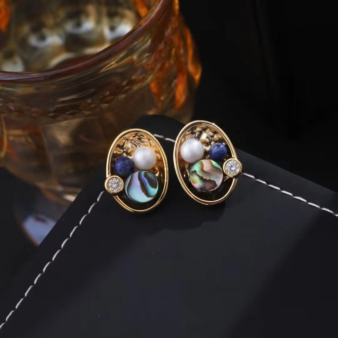 铜合金耳饰 《货号8055》炫彩椭圆耳钉