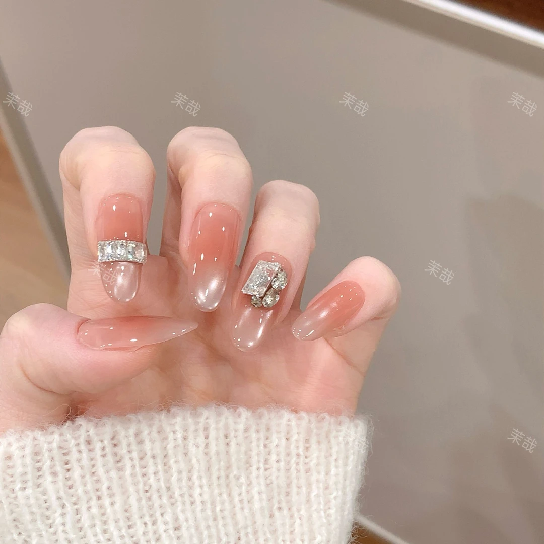茉哉I现货【蜜桃钻链】纯手工定制美甲拆卸穿戴甲A5192
