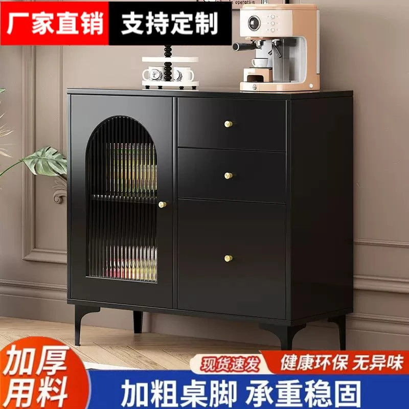 免安装岩板餐边柜网红现代置物柜客厅阳台加厚茶水复古玄关柜黑色