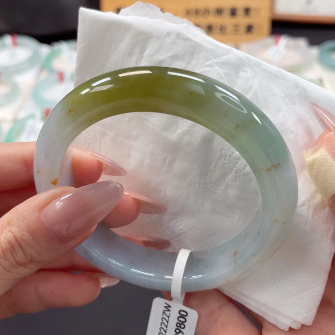 未镶嵌手镯翡翠56.6厚装橄榄黄绿特色镯44号