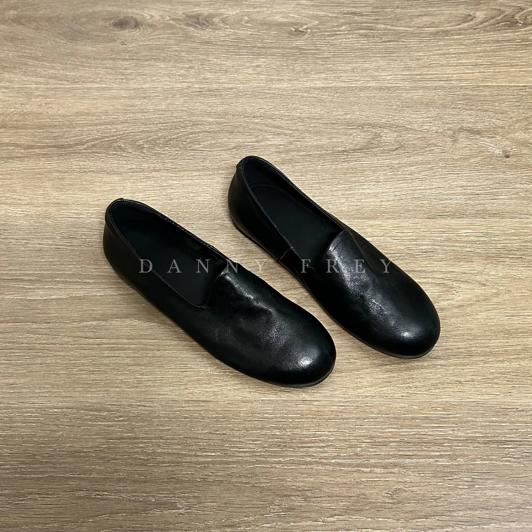 Dannyfrey极简风头层水洗牛皮一脚蹬通勤女百搭舒适深口单鞋1CM