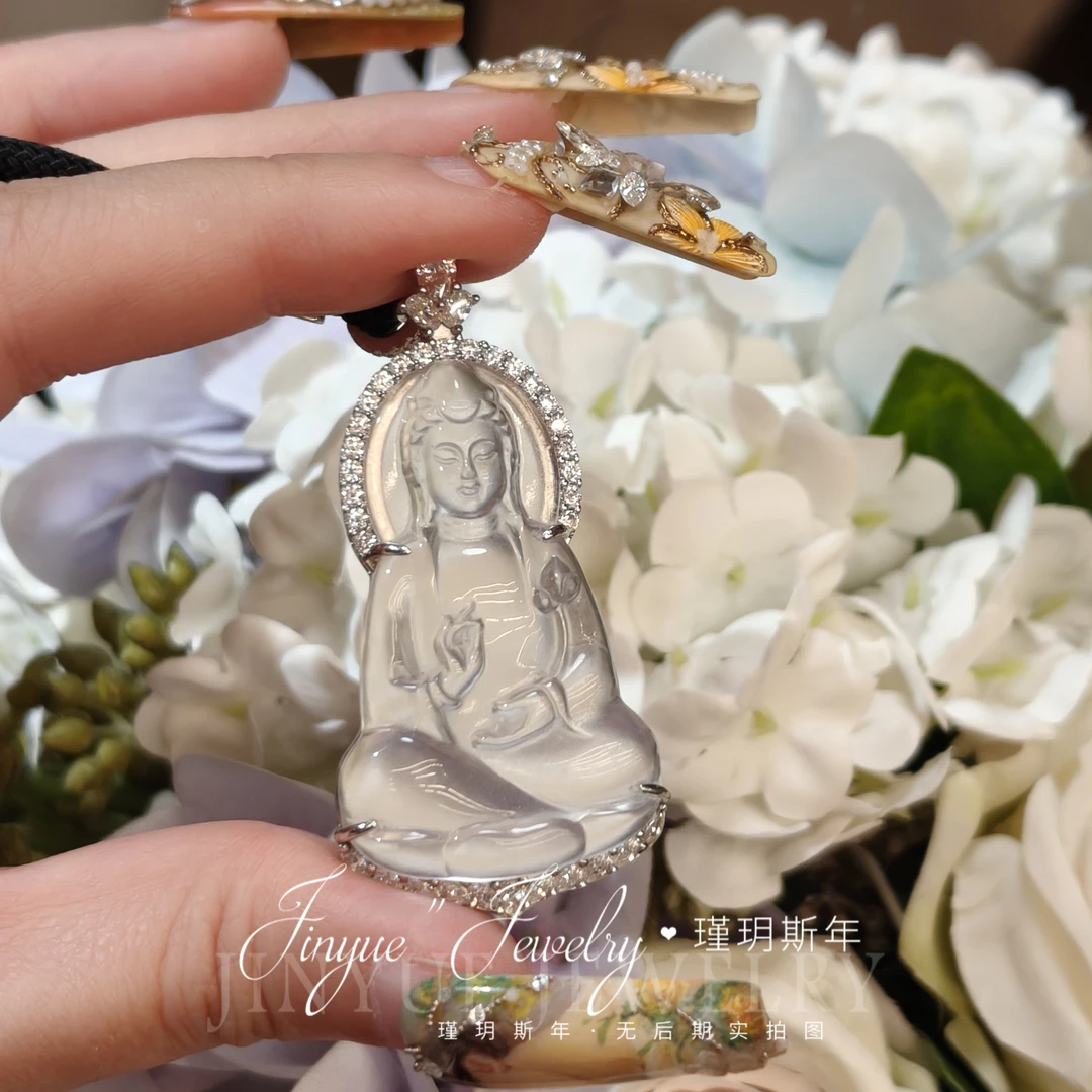 吊坠925银合成锆石 925银观音冰透水润精美设计款吊坠