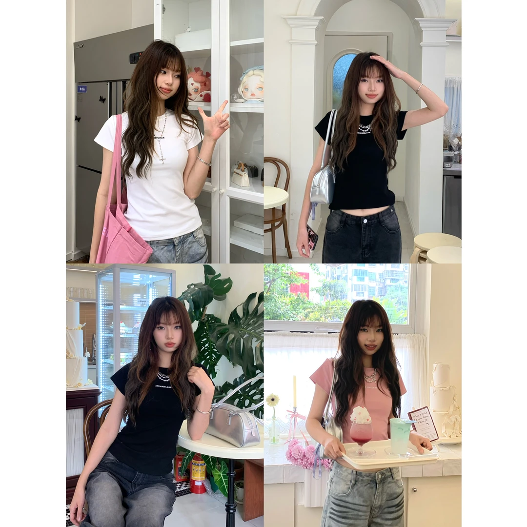 【夏日札记】街头甜妹 显瘦修身百搭夏季纯欲辣妹短款设计感T恤