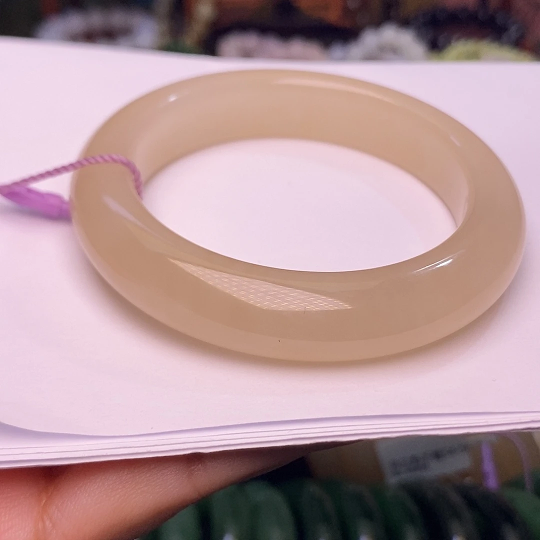 和田玉未镶嵌颈饰藕粉老矿料钢板料收藏毕业级手镯54.8