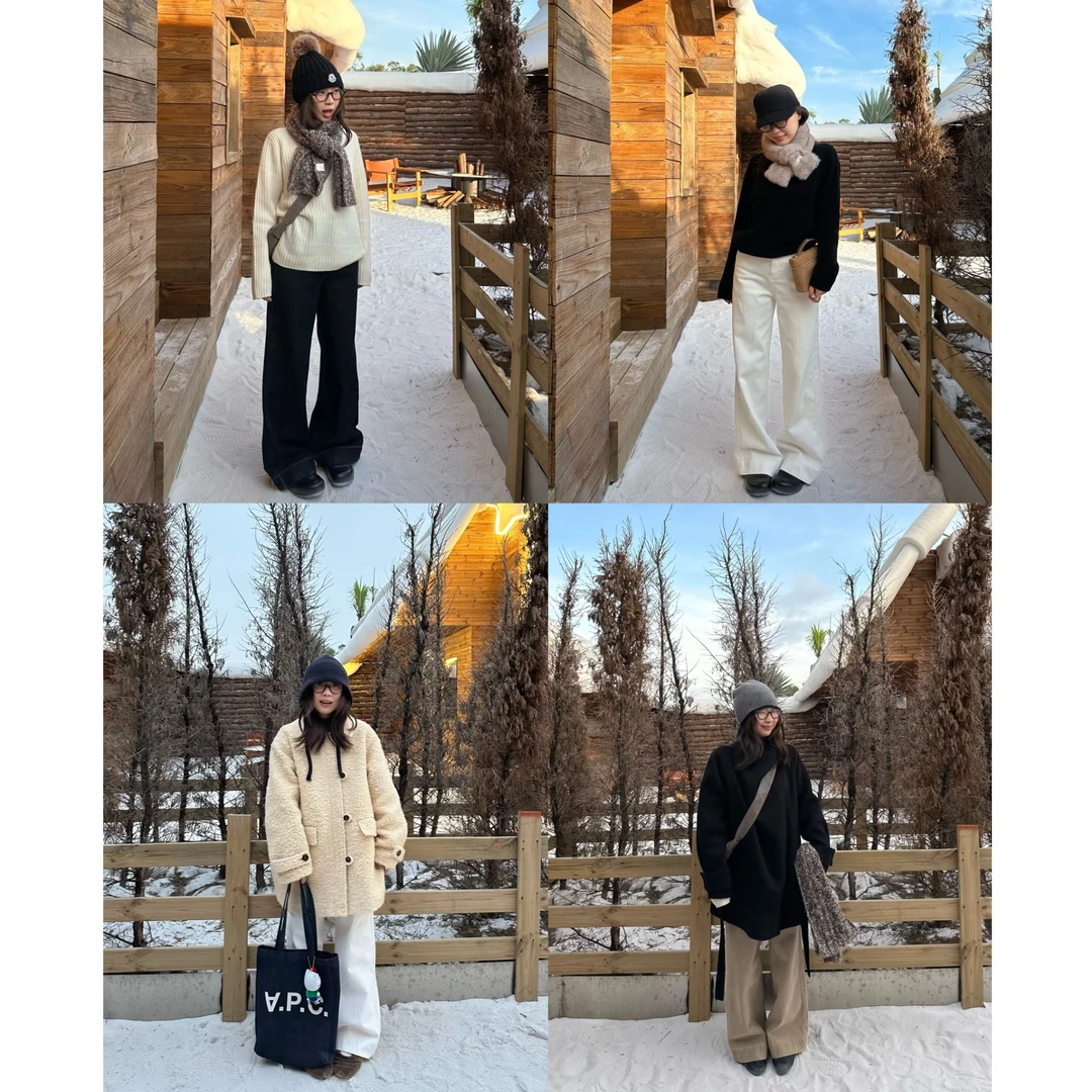 Our2【四面弹神裤】秋冬季加绒高腰直筒复古设计感休闲裤【16862】