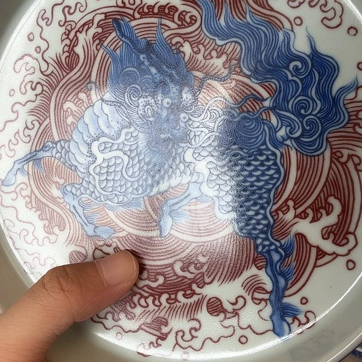 瓷片景德镇麒麟踏浪大壶承