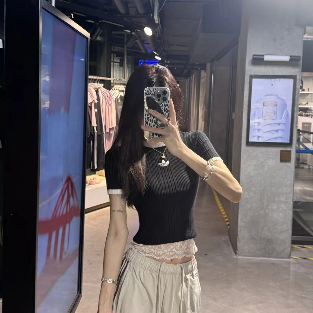 adidas三叶草时尚百搭 经典针织运动修身短袖T恤 KS6110 KS8494 S