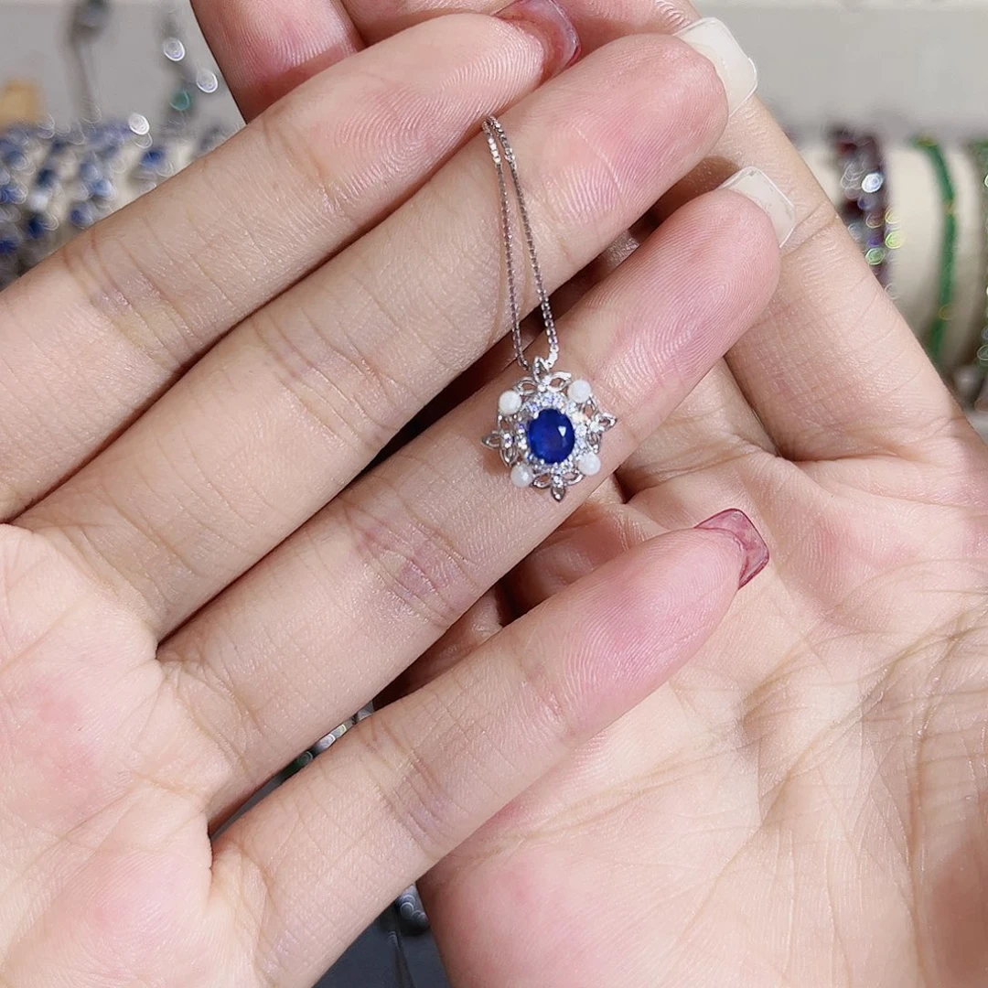 蓝宝石吊坠(赠链)银S925镶嵌