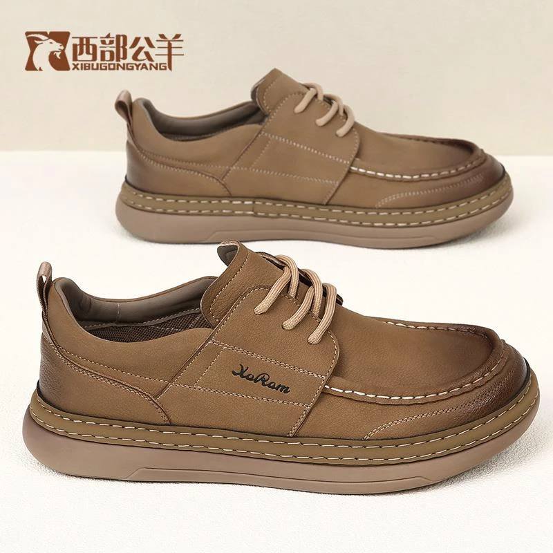 西部公羊乐福鞋休闲鞋男士男款户外厚底百搭透气舒适上班休闲皮鞋