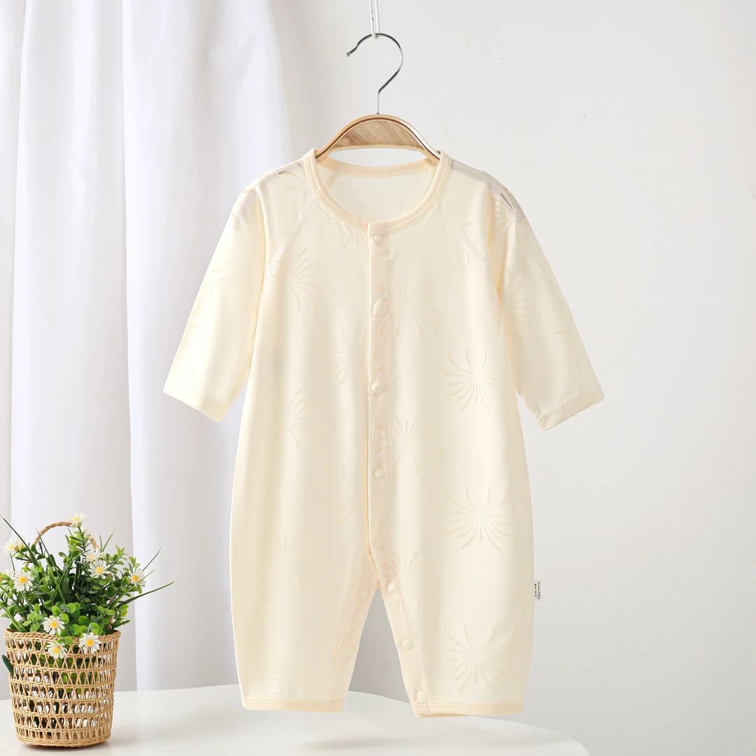 新款长袖连体婴儿夏季无骨a类薄款透气新生儿空调服宝宝哈衣