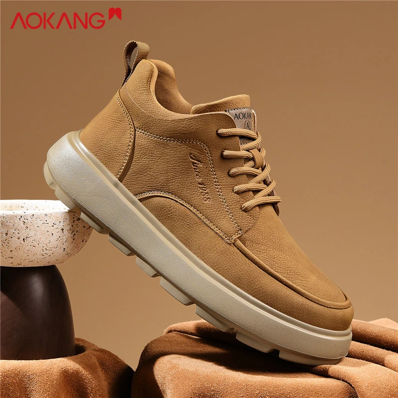 Aokang/奥康2025冬季户外增高休闲鞋防滑时尚男鞋保暖高帮马丁靴