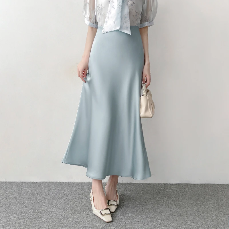 H55高级垂感缎面半身裙女夏季高腰鱼尾裙子气质包臀长款一步半裙
