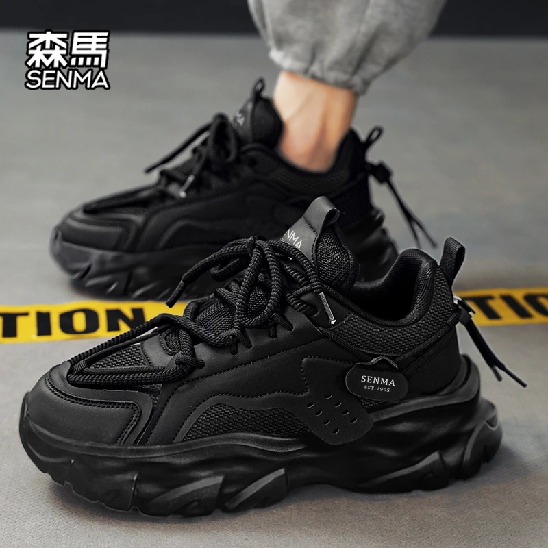 森马男鞋2025新款夏季透气网红黑色休闲运动鞋薄款增高老爹鞋男士