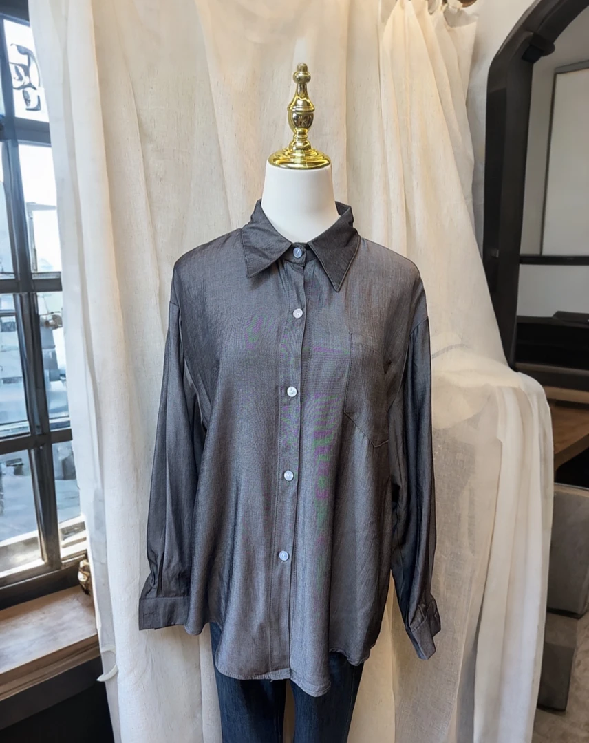 晴tian丝波西米亚风落肩袖方领通勤女衬衫