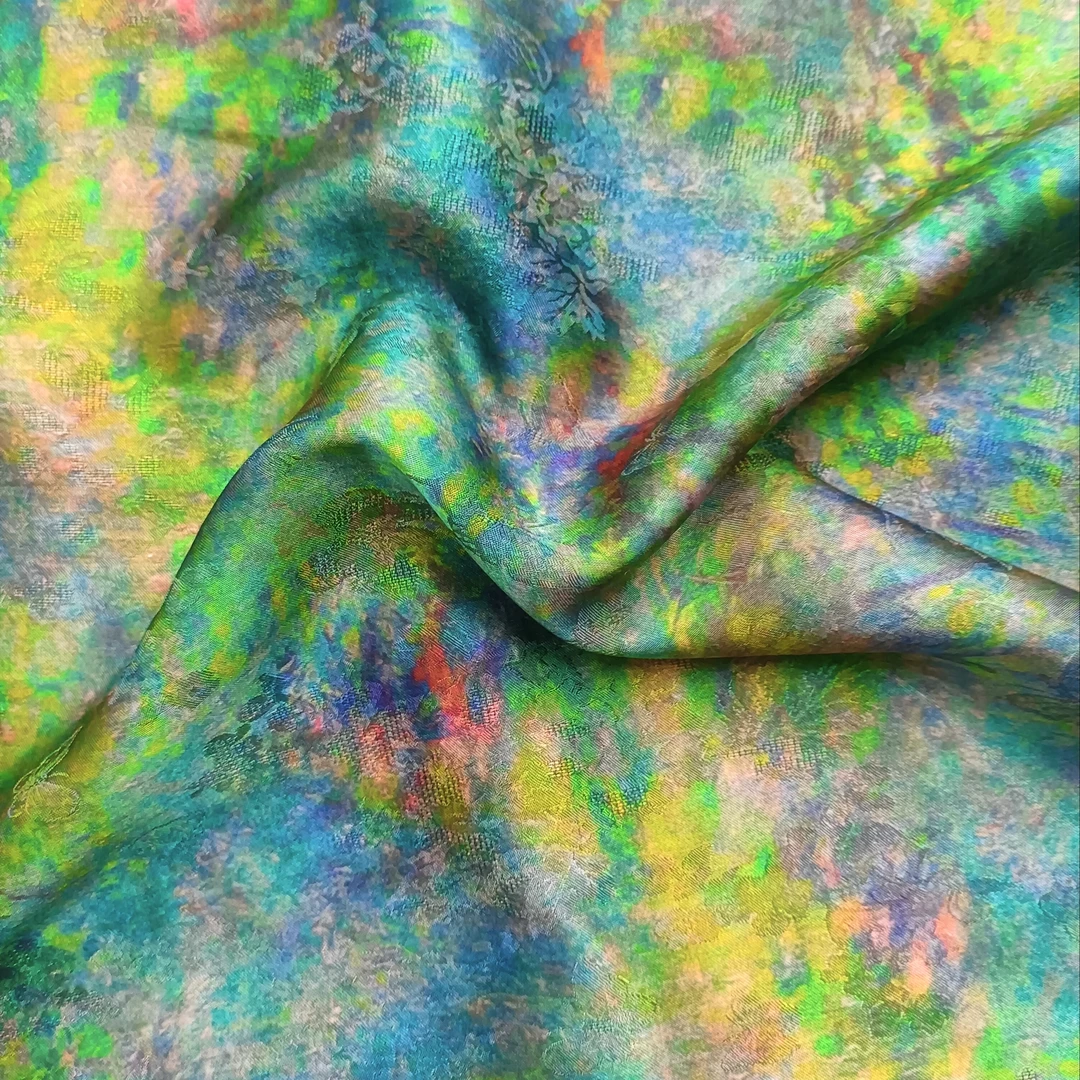 莫奈花园新中式国风丝绸面料