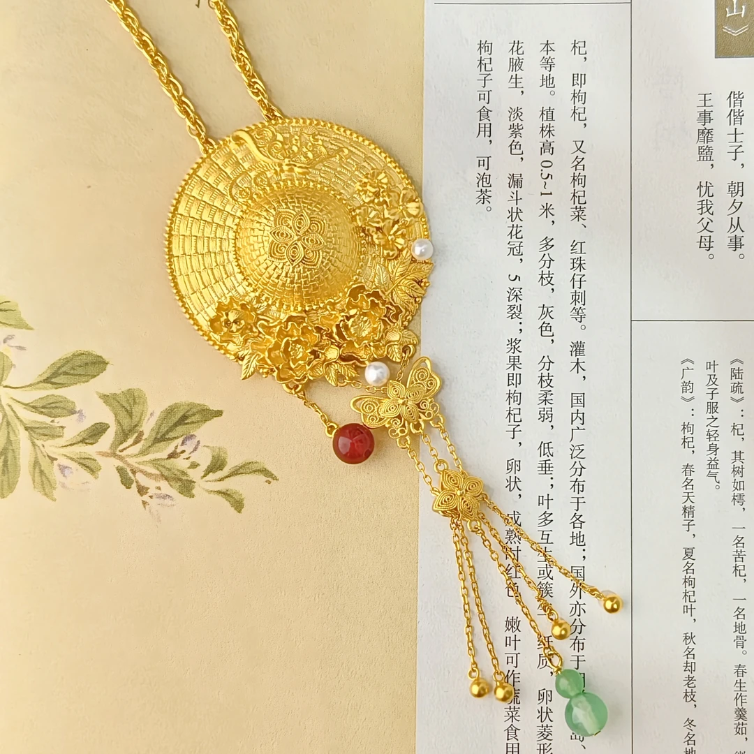 吴越老银铺 吊坠925银 S925银帽上生花项链国风精致时尚银项链