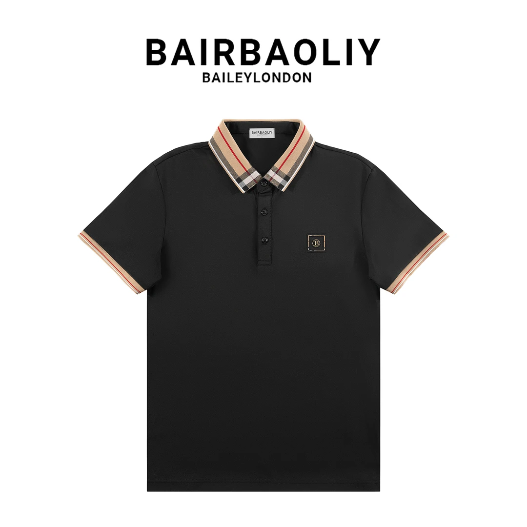 BAIRBAOLIY经典B字母修身短袖POLO衫新款商务格纹翻领轻奢男装