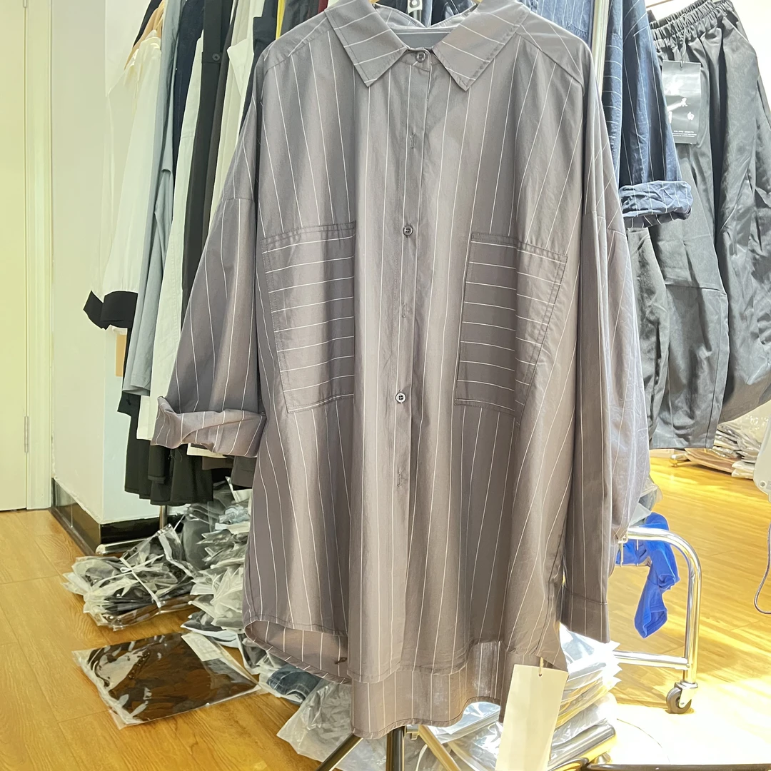 欧洲站轻奢高级感流星灰色衬衫2025早秋廊形别致绝美通勤百搭上衣