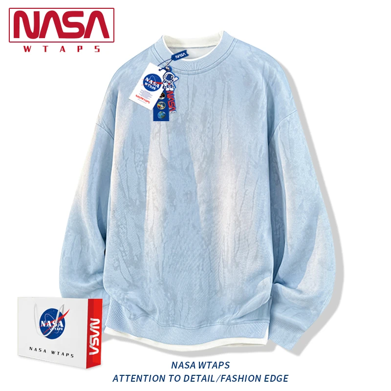 NASA WTAPS美式扎染假两件卫衣男秋冬高级感长袖T恤内搭打底衫潮