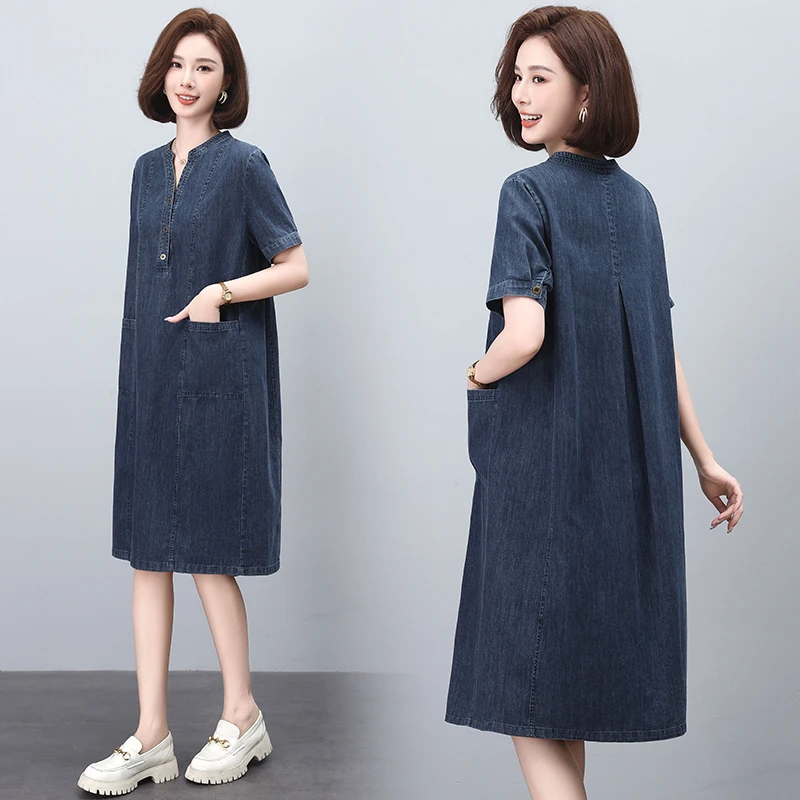 8566-2牛仔连衣裙夏季爆款显瘦遮肉牛仔裙子中长款