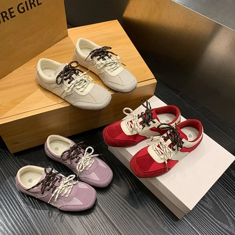 美拉德复古德训鞋女2025年新款反绒皮平底阿甘赛车红色运动休闲鞋