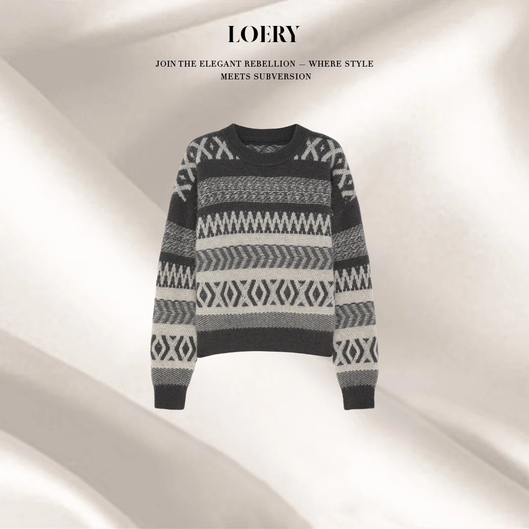 LOERY【费尔曼岛灰色编号247】费尔岛几何提花羊毛亲肤针织衫113826
