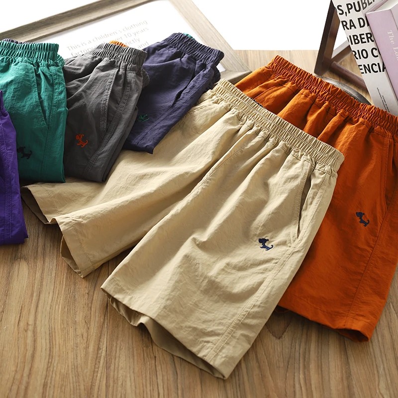 男童速干短裤2025夏季新款卡通刺绣时尚中裤中大童凉感运动五分裤