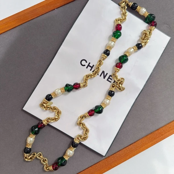 95新 Chanel/香奈儿 Chanel vintage香奈儿中古红绿琉璃项链