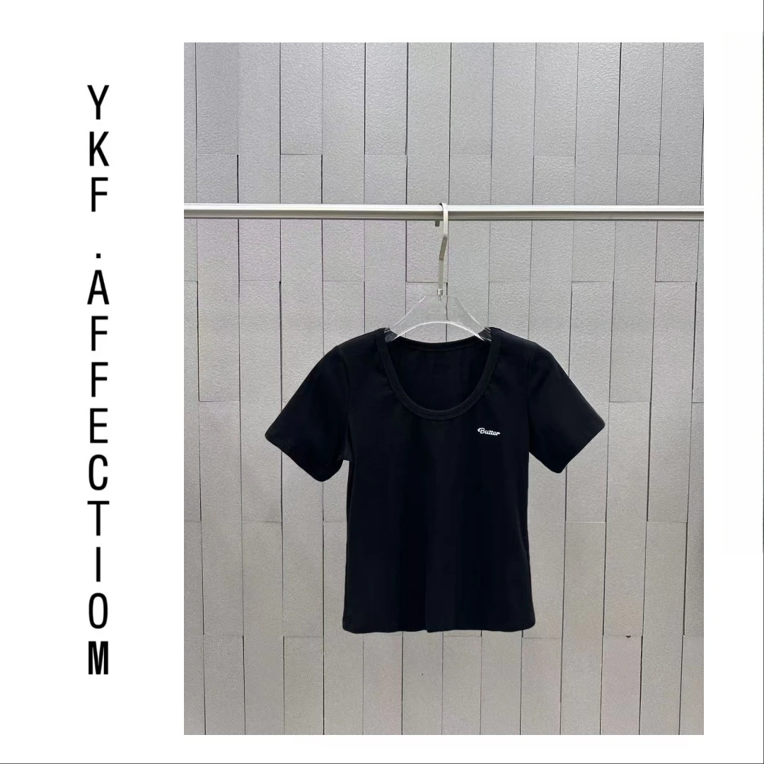 短袖日常修身透气宽松T恤时尚纯色U领薄款短袖T恤64020