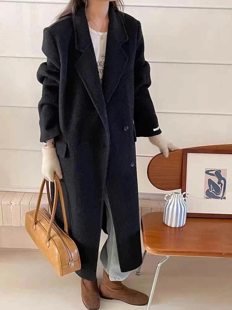 100长羊毛 落肩西装双面呢子外套