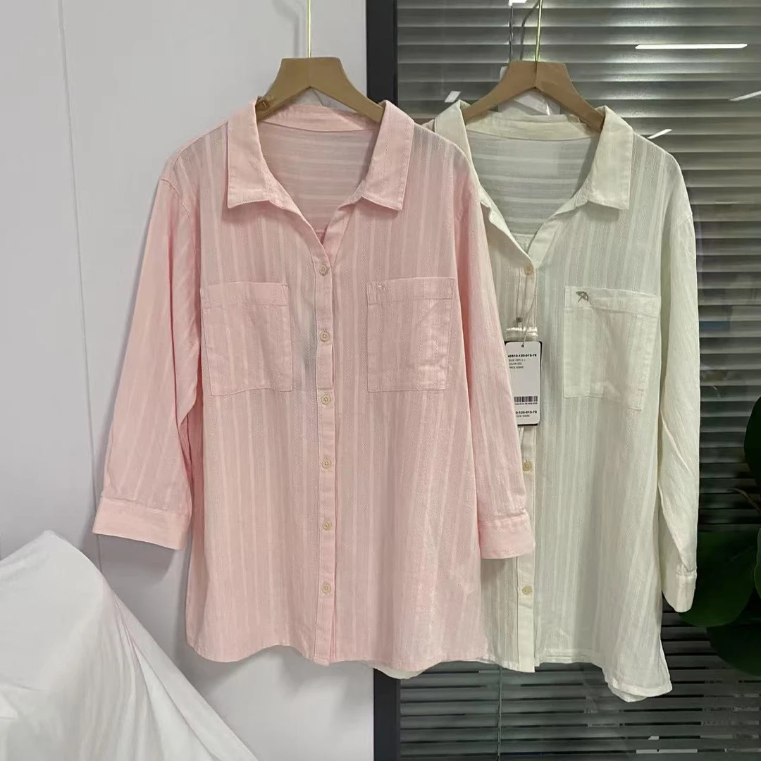 轻奢简约竖条纹长袖防晒上衣衬衫