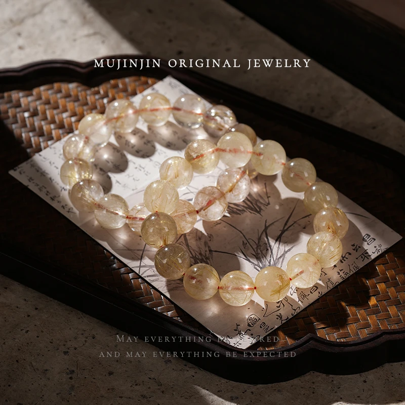 【木槿槿】天然金发晶水晶手串女款时尚饰品单圈串珠手链多样性发一