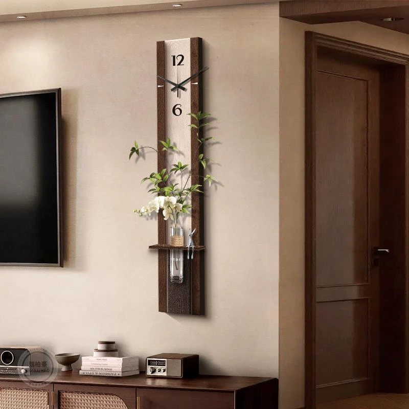 中古风复古挂钟客厅电视背景墙装饰画高级感玄关钟表挂画创意壁画