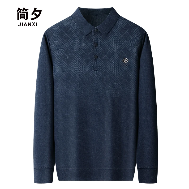 中年男士春秋翻领POLO衫新款商务休闲爸爸春装长袖T恤中老年打底