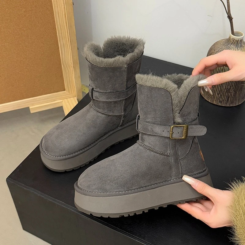 东北厚底雪地靴女款2025新款冬季增高加绒加厚保暖两穿毛毛靴棉靴