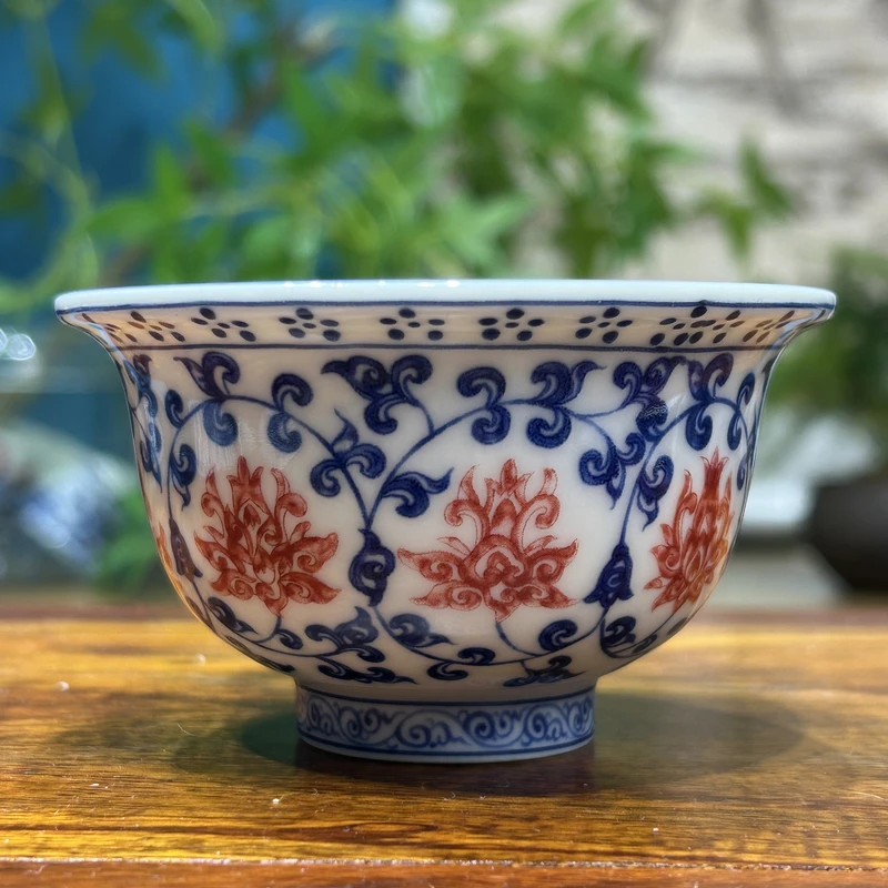 景德镇陶瓷青花瓷釉里红缠枝莲大压手杯主人杯品茗杯家用高端茶器