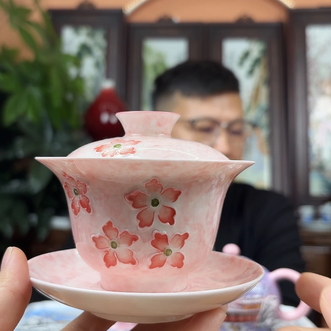 摆件陶景德镇陶瓷手工盖碗
